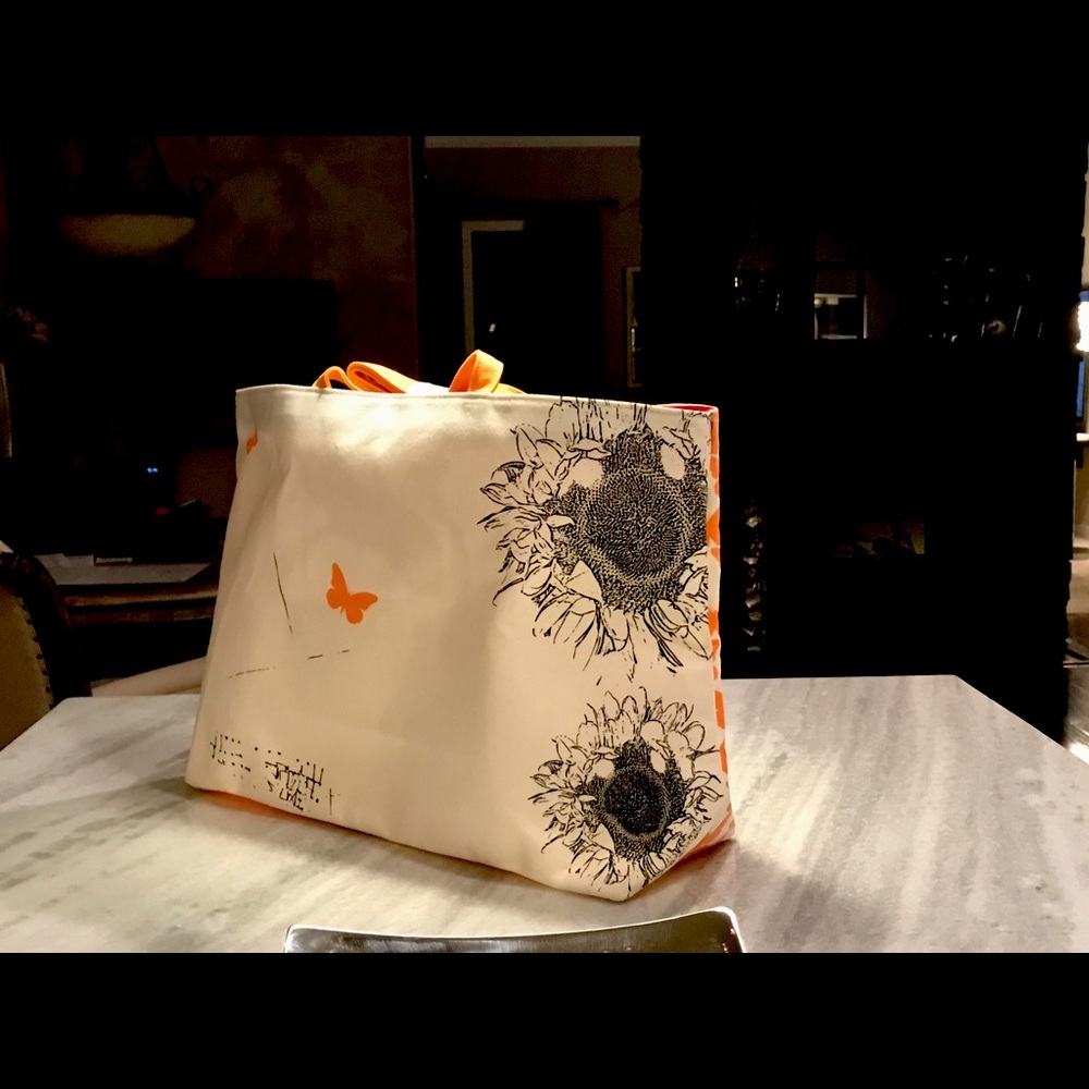 CLARINS Canvas Orange Butterfly Tote NWT spacious